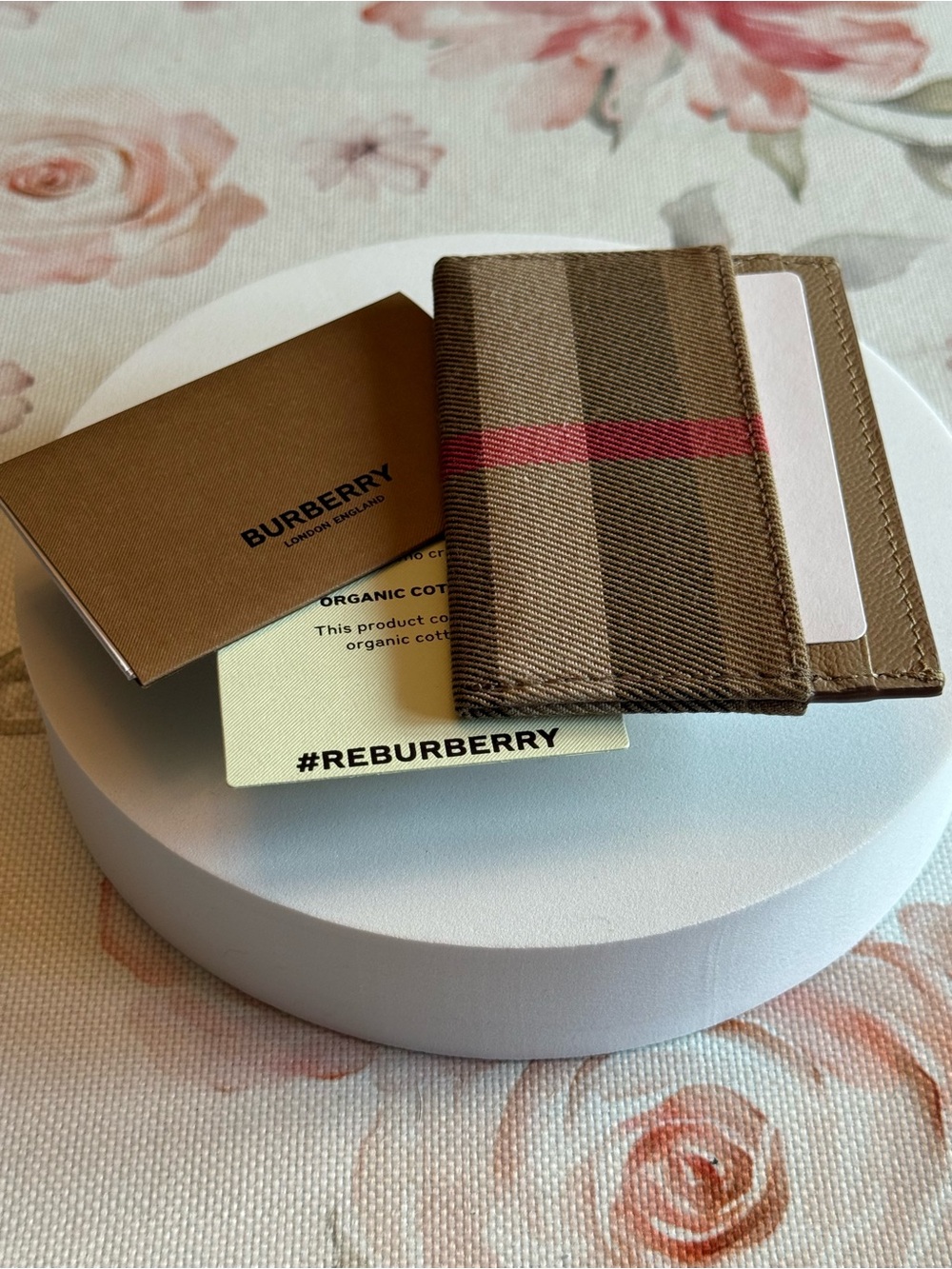 Burberry Brown Check Card Sleeve with Red Stripe